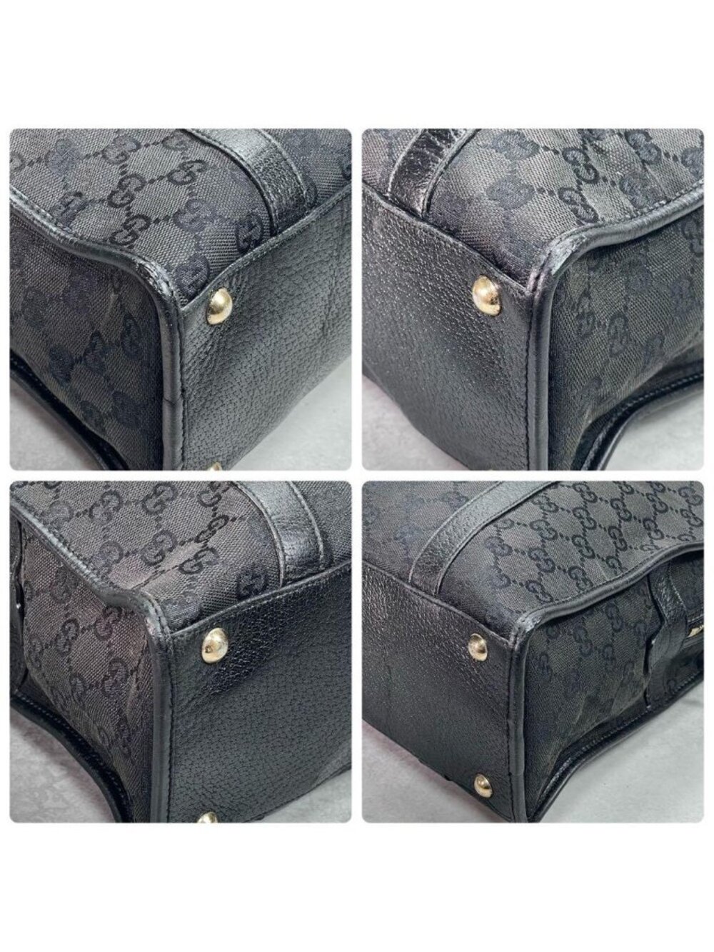 Gucci GG Tote Black Leather Logo Canvas - Picture 9 of 10